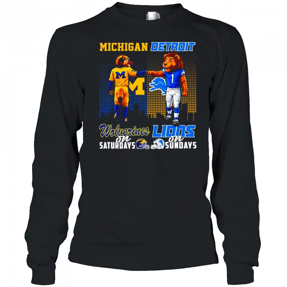 the-michigan-wolverines-on-saturdays-and-detroit-lions-on-sundays-mascots-colleg-y3ubatv0 The Michigan Wolverines on Saturdays and Detroit Lions on Sundays mascots college shirt