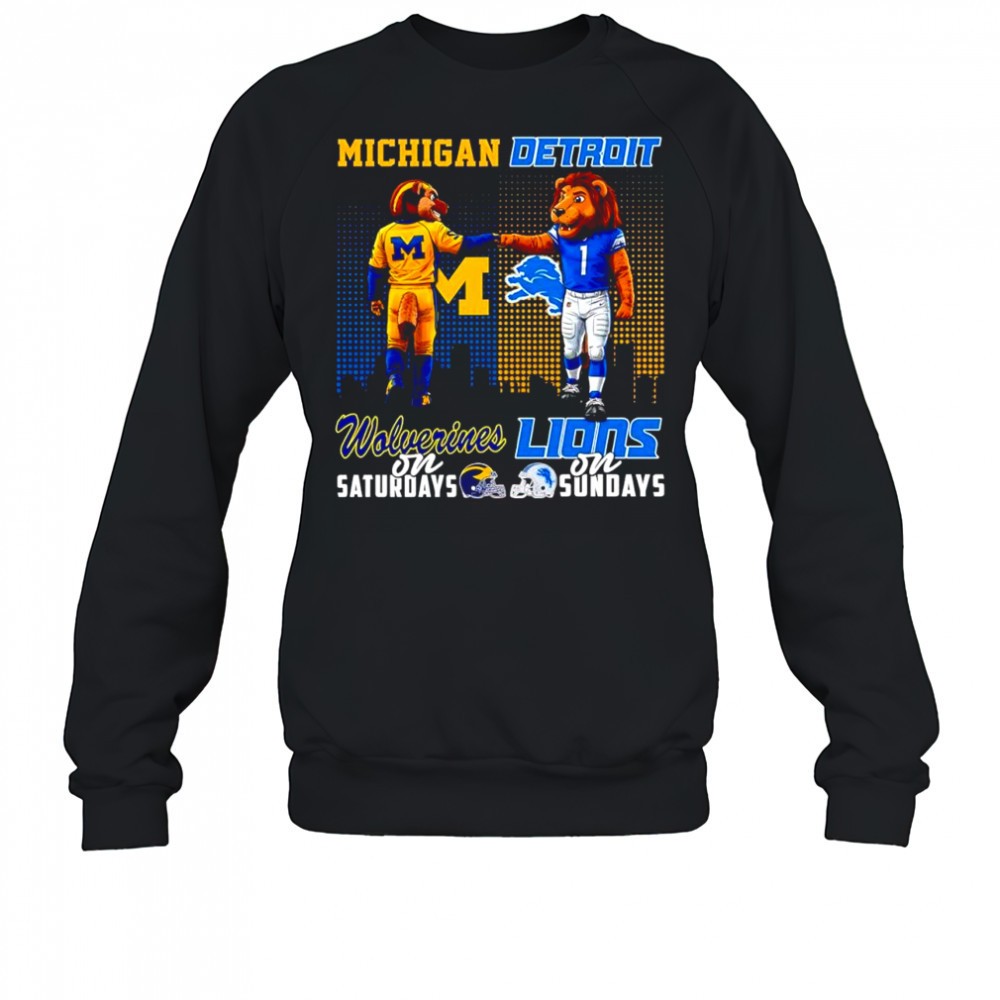 the-michigan-wolverines-on-saturdays-and-detroit-lions-on-sundays-mascots-colleg-y3ubatv0 The Michigan Wolverines on Saturdays and Detroit Lions on Sundays mascots college shirt