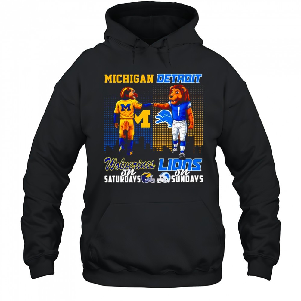 The Michigan Wolverines on Saturdays and Detroit Lions on Sundays mascots college shirt