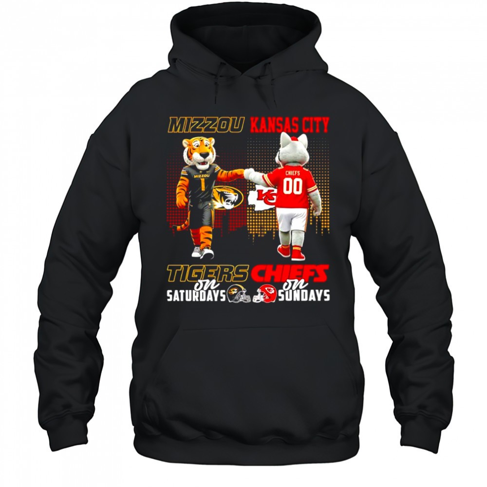 The Mizzou Tiger on Saturdays and Kansas City Chiefs on Sundays mascots college shirt