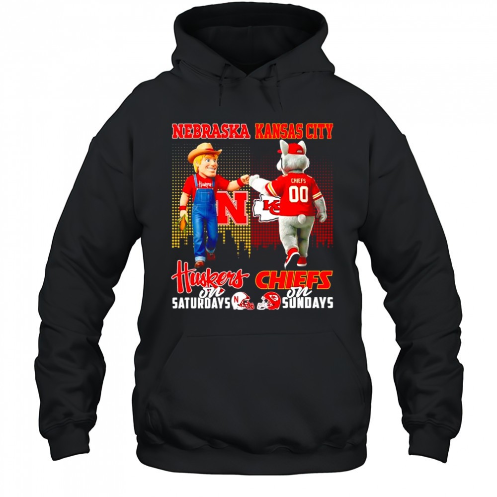 The Nebraska Cornhuskers on Saturdays and Kansas City Chiefs on Sundays mascots college shirt