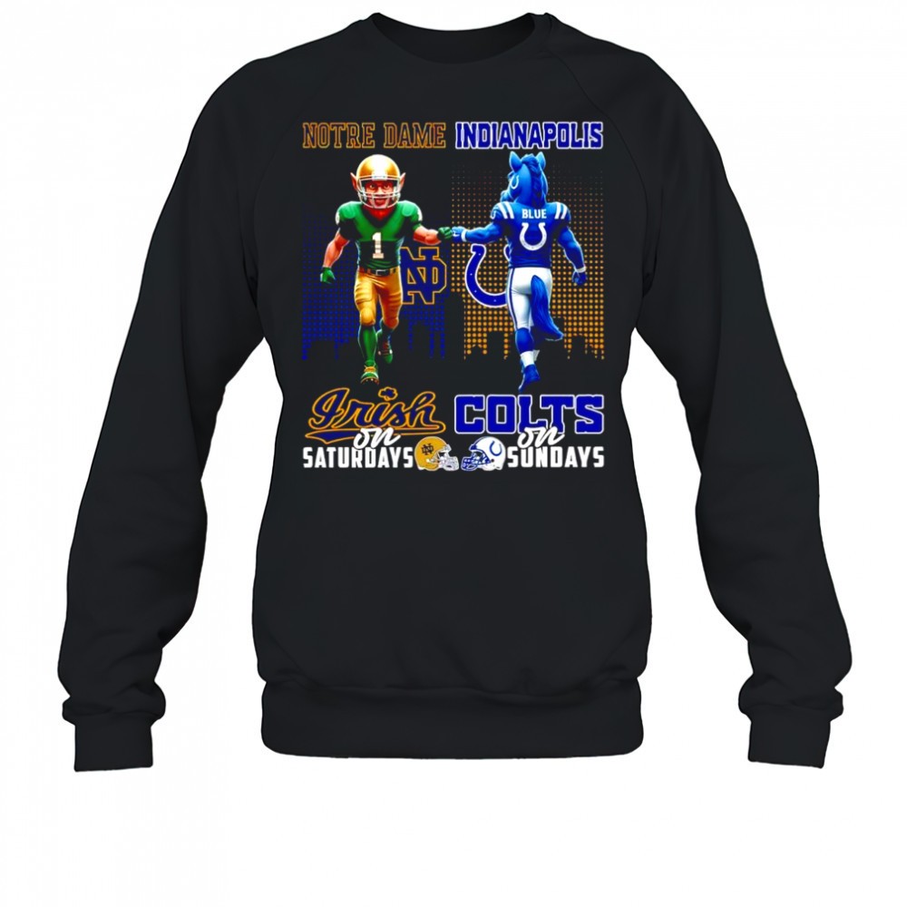 the-notre-dame-fighting-irish-on-saturdays-and-indianapolis-colts-on-sundays-mas-3kj0zt9i The Notre Dame Fighting Irish on Saturdays and Indianapolis Colts on Sundays mascots college shirt