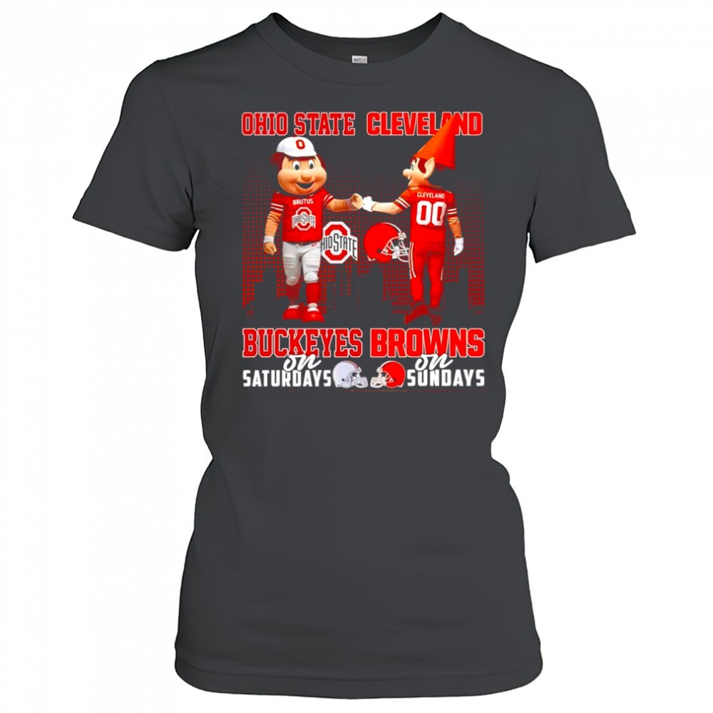 the-ohio-state-buckeyes-on-saturday-and-cleveland-browns-on-sundays-mascots-coll-2pyxggq6 The Ohio State Buckeyes on Saturday and Cleveland Browns on Sundays mascots college shirt