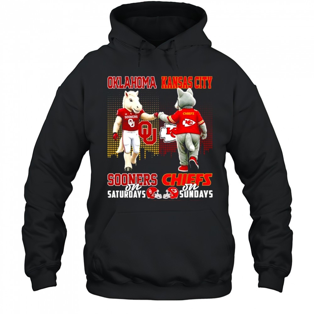 The Oklahoma Sooners on Saturdays and Kansas City Chiefs on Sundays mascots college shirt
