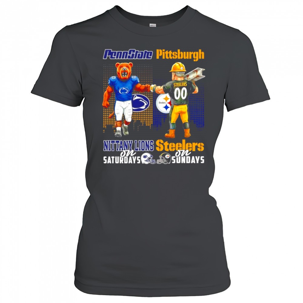 the-penn-state-nittany-lions-on-saturdays-and-pittsburgh-steelers-on-sundays-mas-xcy6563j The Penn State Nittany Lions on Saturdays and Pittsburgh Steelers on Sundays mascots college shirt