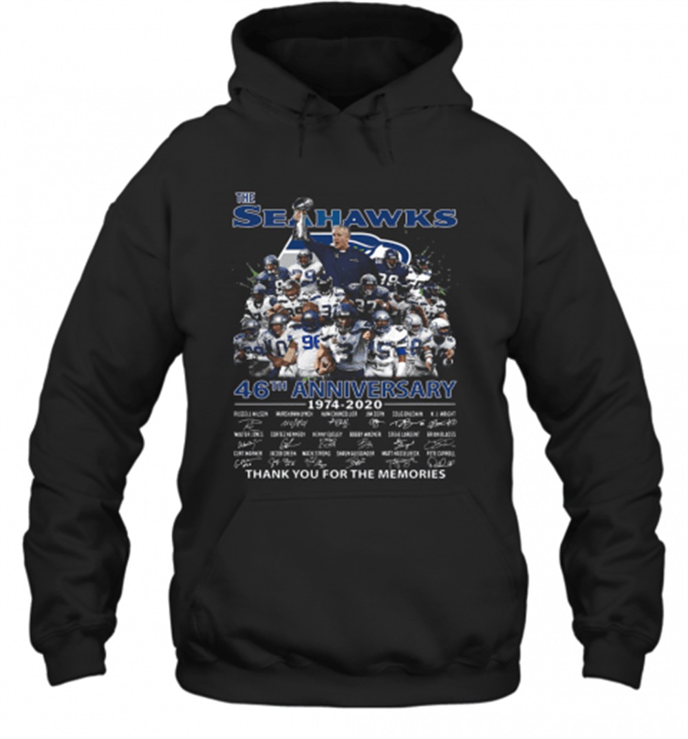 The Seattle Seahawks 46Th Anniversary 1974 2020 Thank You For The Memories Signatures T-Shirt