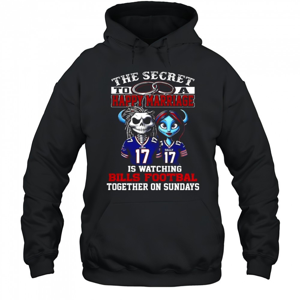 The secret to happy marriage to a is watching Bills football together on sundays Halloween shirt