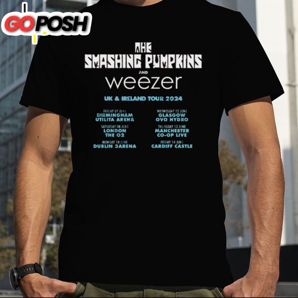 The Smashing Pumpkins And Weezer Uk And Ireland Tour 2025 Schedule List T Shirt