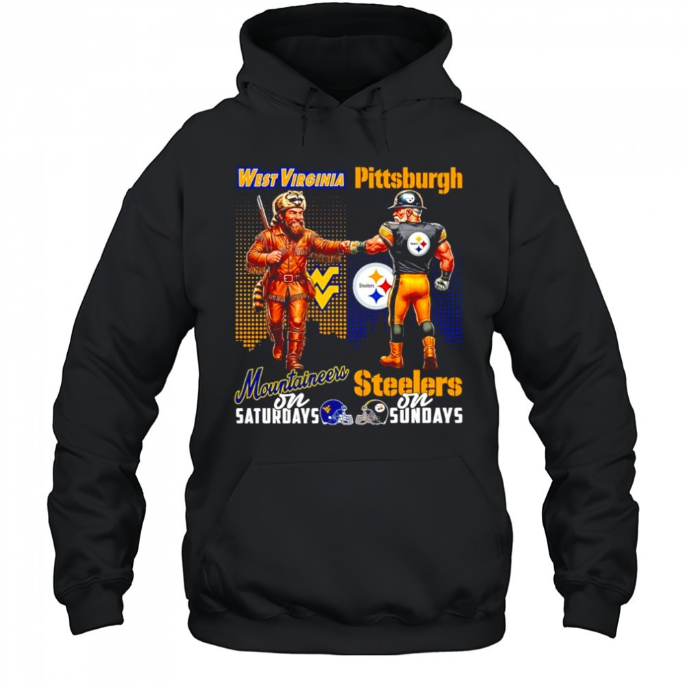 The West Virginia Mountaineers on Saturday and Pittsburgh Steelers on Sundays mascots college shirt