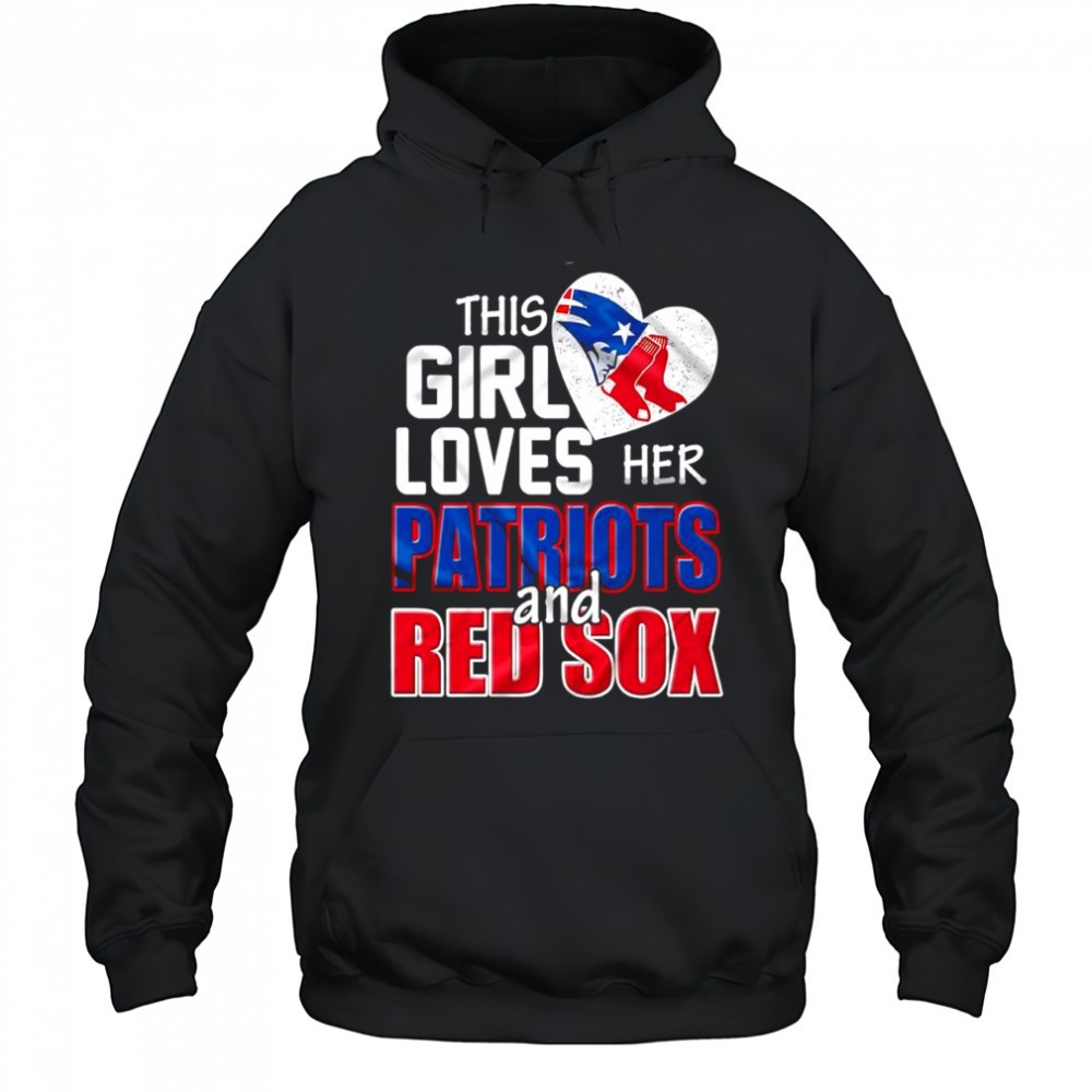This girl loves her New England Patriots and Boston Red Sox heart logo shirt