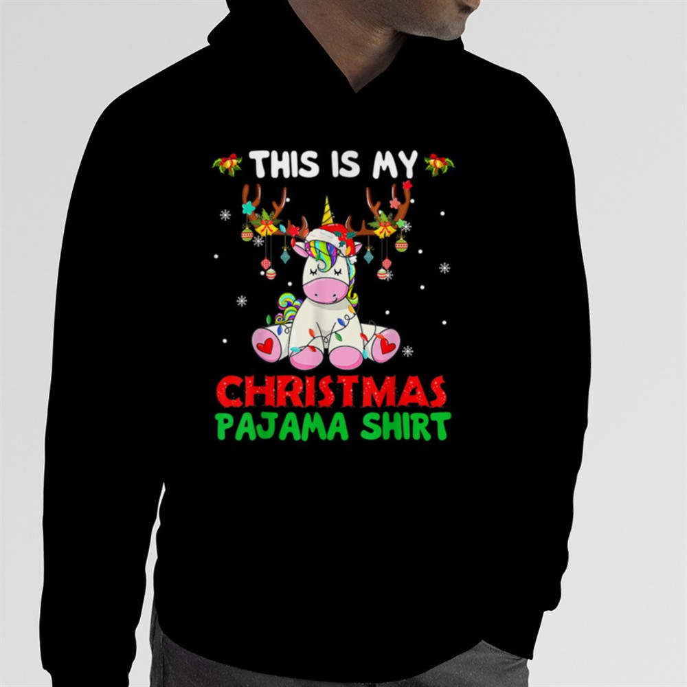 This Is My Christmas Pajama Shirt Unicorn Santa Hat Lights T-Shirt B0BMB55BMR