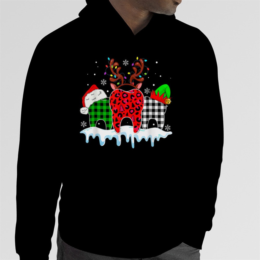 Tooth Dental Assistant Merry Christmas Leopard Plaid Pajamas T-Shirt B0BM4WVHT1