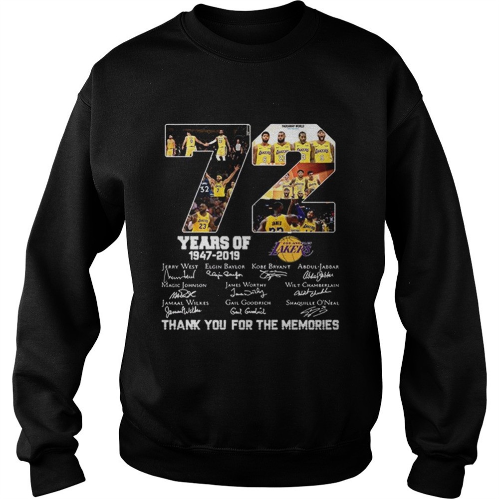 Top 72 years of Los Angeles Lakers 19472019 signatures shirt