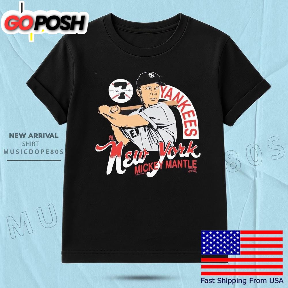 Top New York Yankees Mickey Mantle Signature Tri-Blend T Shirt