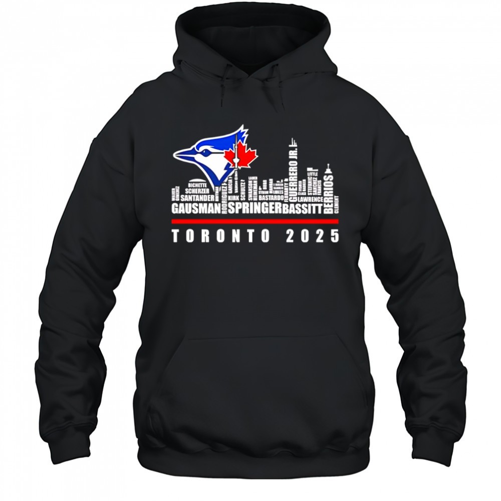 Toronto Blue Jays logo and skyline 2025 Gausman Springer Bassitt shirt