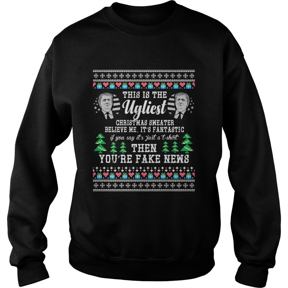 Trump Ugly Christmas Sweater Fantastic Fake News TShirt