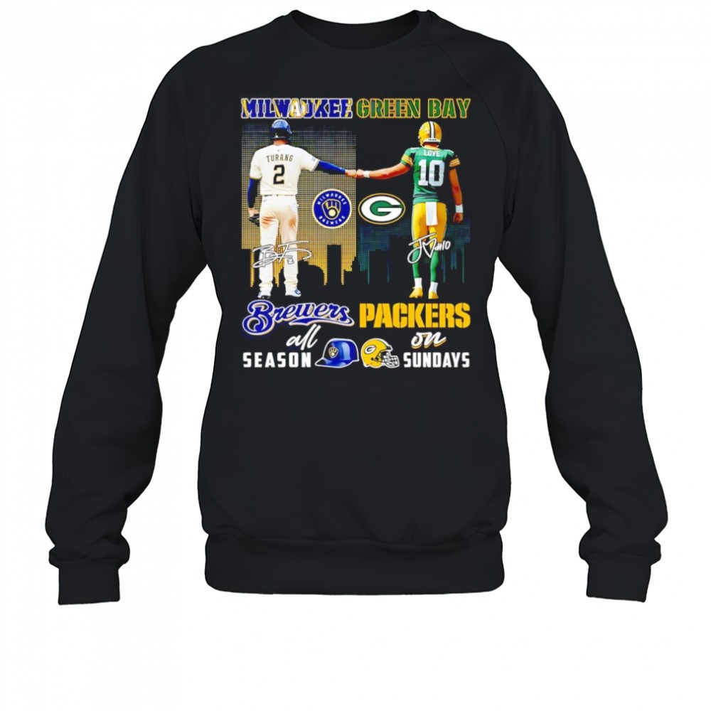 turang-and-love-milwaukee-brewers-all-season-green-bay-packers-on-sundays-shirt-s8nufwss Turang and Love Milwaukee Brewers all season Green Bay Packers on Sundays shirt