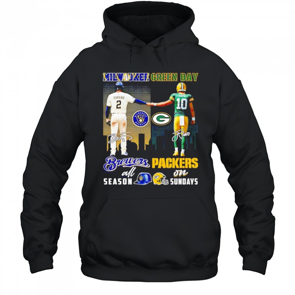 Turang and Love Milwaukee Brewers all season Green Bay Packers on Sundays shirt