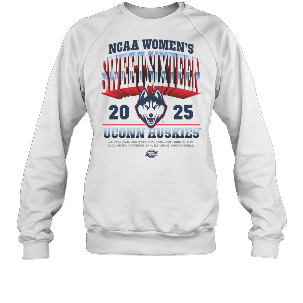 Uconn Huskies 2025 NCAA Mens Basketball Sweet Sixteen March Madness Arnold Brady Bueckers Logo T-shirt