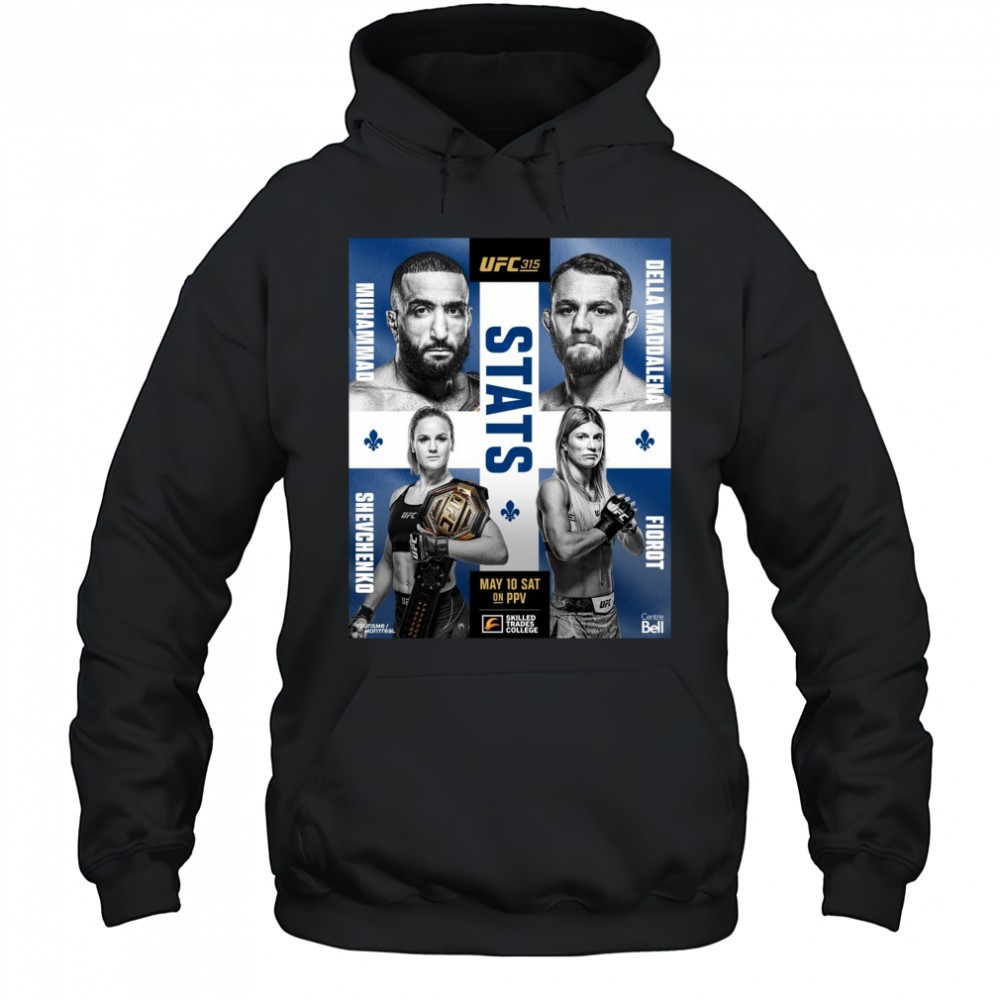 UFC 315 Stats Muhammad Vs Della Maddalena, Shevchenko Vs Fiorot May 10 Sat 2025 Poster t-shirt