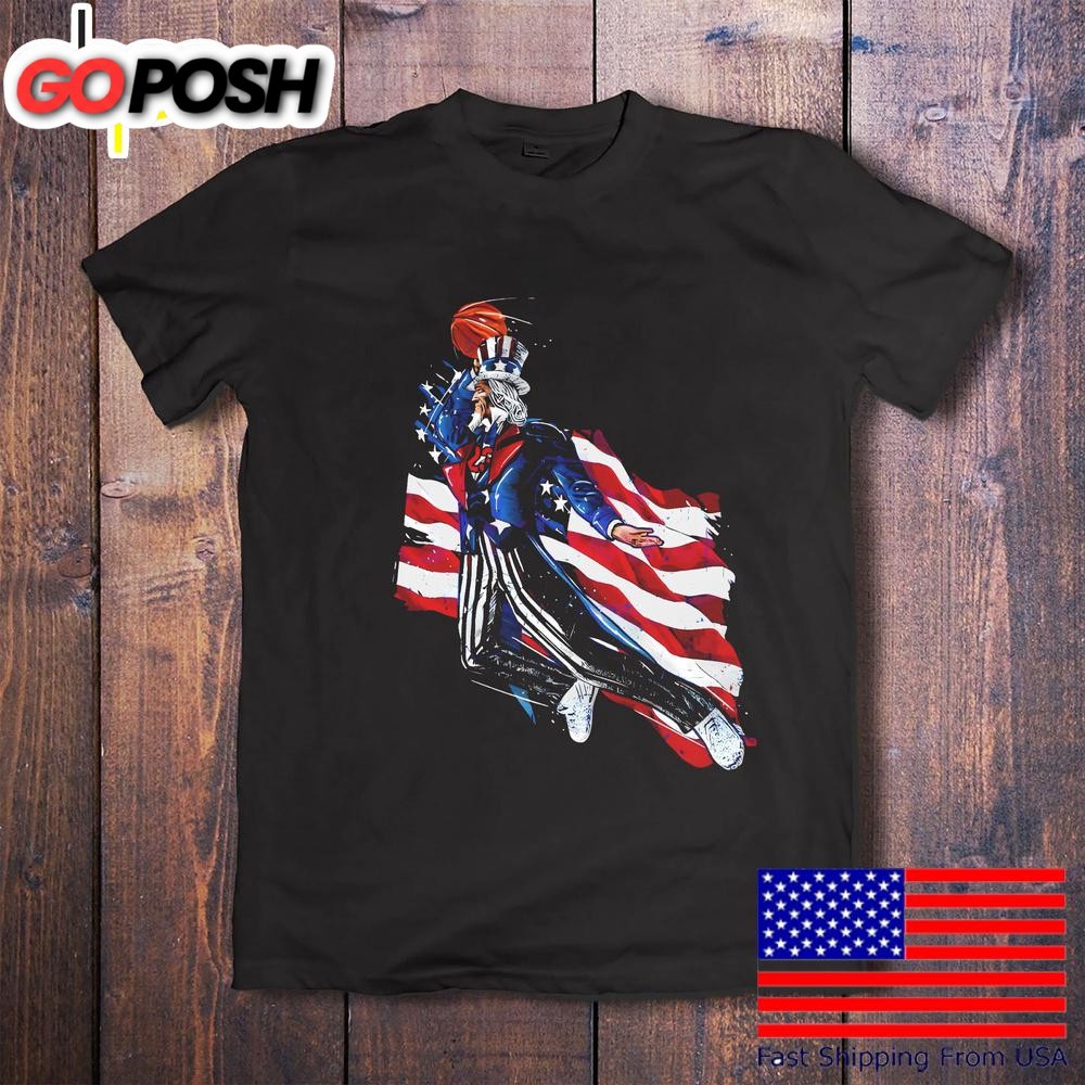 Uncle Sam Dunking Basketball American Flag 4th Of July T-Shirt