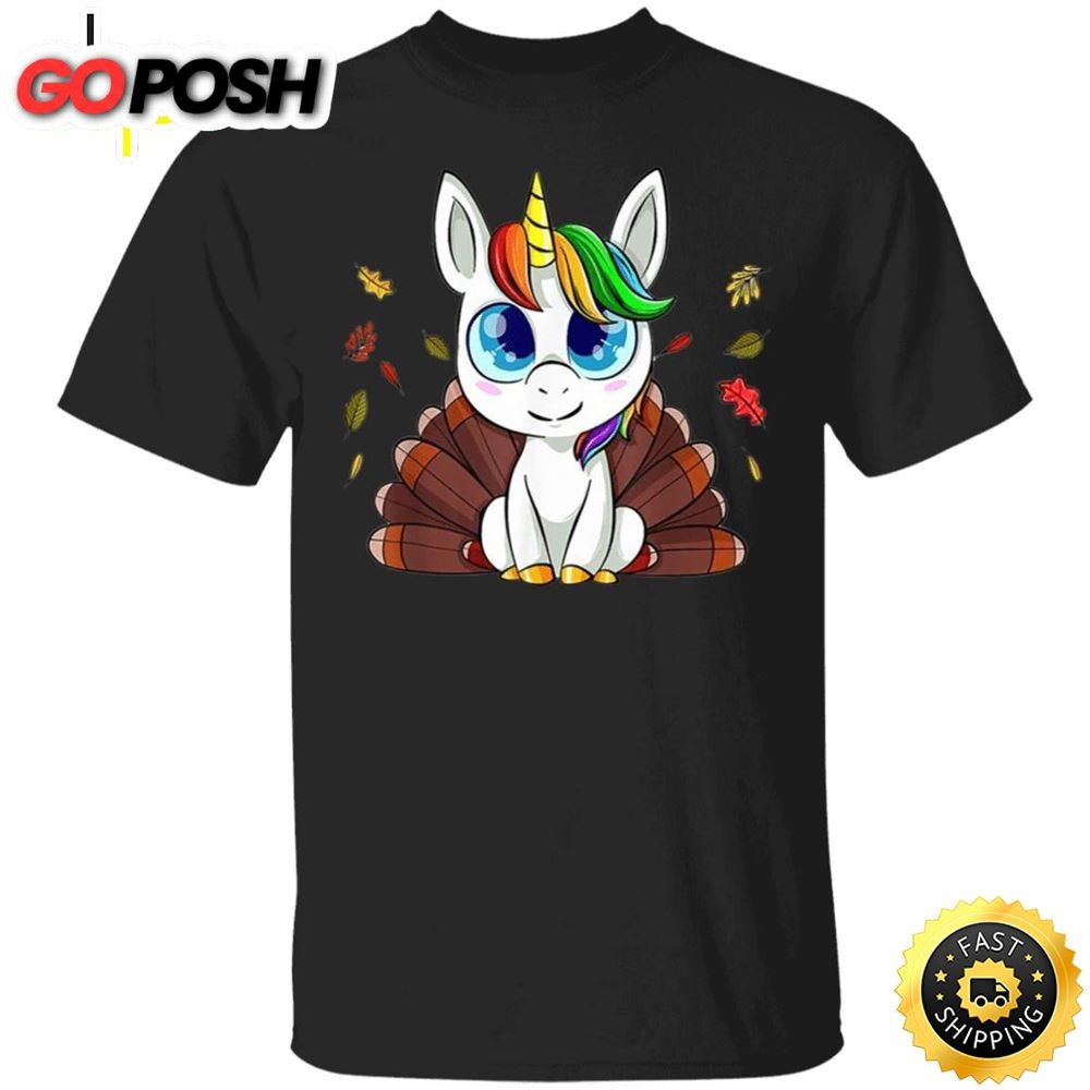 Unicorn Happy Thanksgiving T-Shirt Fall Leaves Vintage Designs Thanksgiving Shirt For Women
