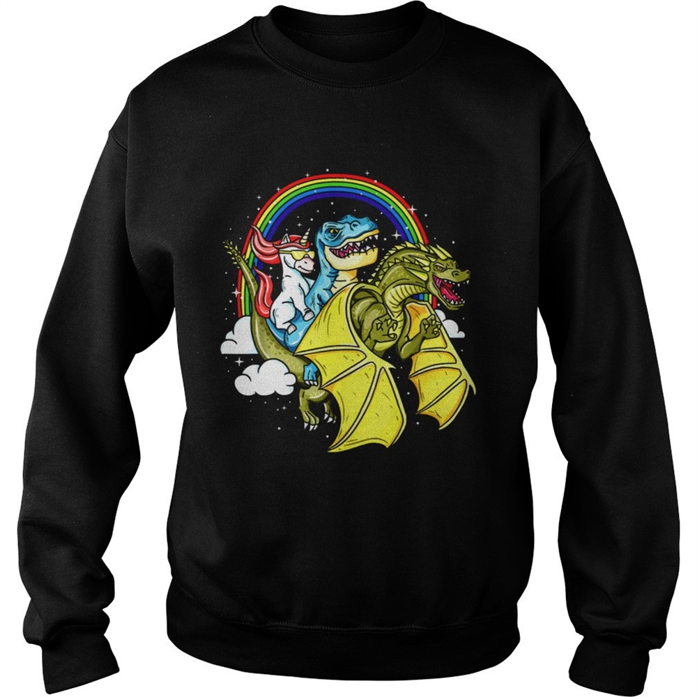 Unicorn Riding TRex Dinosaur Dragon Rainbow shirt