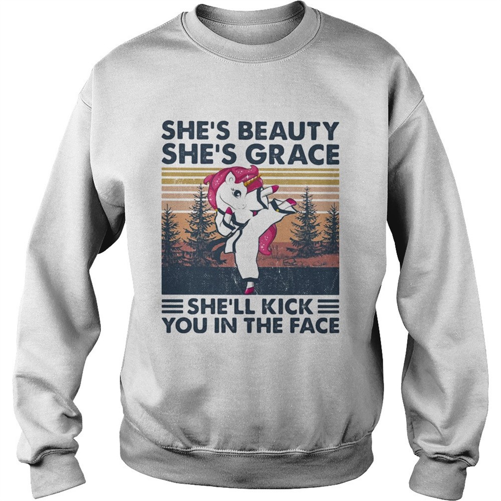 Unicorn shes beauty shes grace shell kick you in the face vintage retro shirt