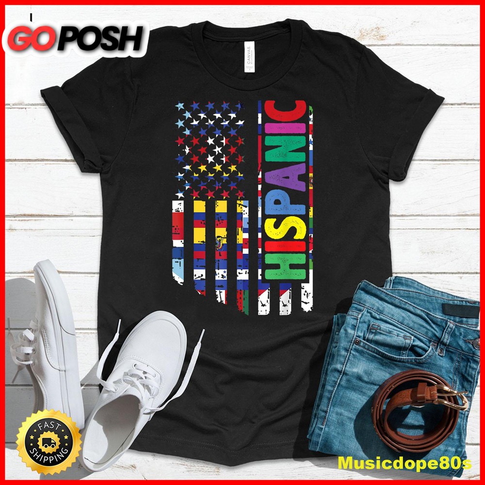 USA And Latin American Countries Flag Hispanic Heritage T-Shirt