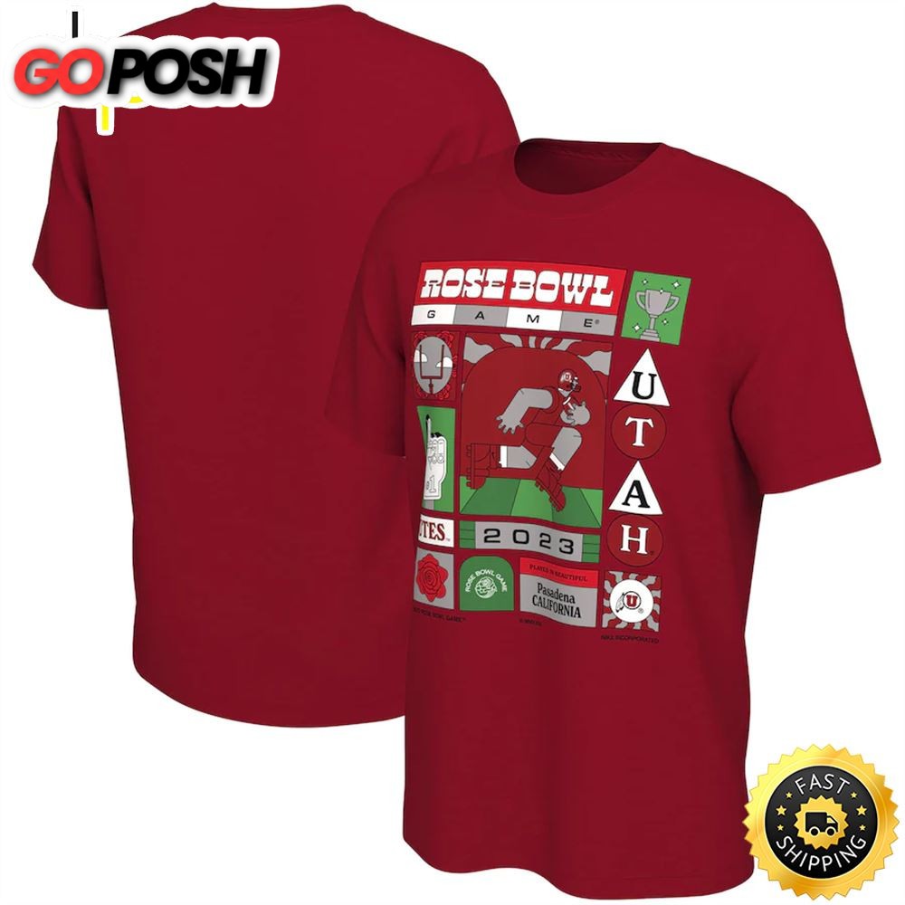 Utah Utes Male Adult 2025 Rose Bowl Illustrated Red T-shirt