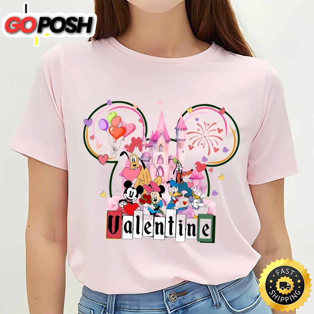 Valentine Mouse Couple Disney Castle Love Valentines Day Shirt
