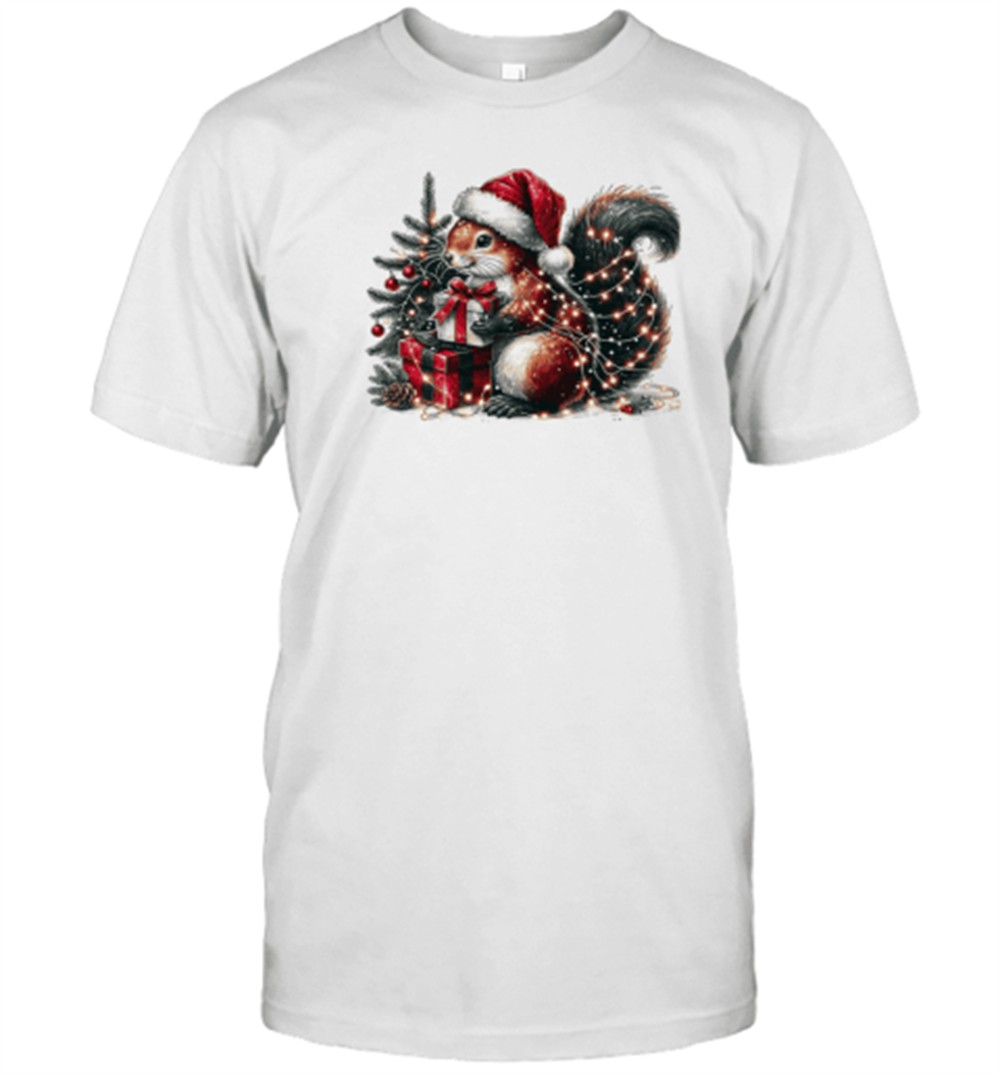 vintage-christmas-squirrel-wrapped-in-lights-t-shirt-gp1dugnh Vintage Christmas Squirrel Wrapped In Lights T-Shirt