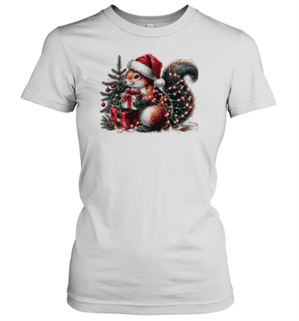 vintage-christmas-squirrel-wrapped-in-lights-t-shirt-gp1dugnh Vintage Christmas Squirrel Wrapped In Lights T-Shirt