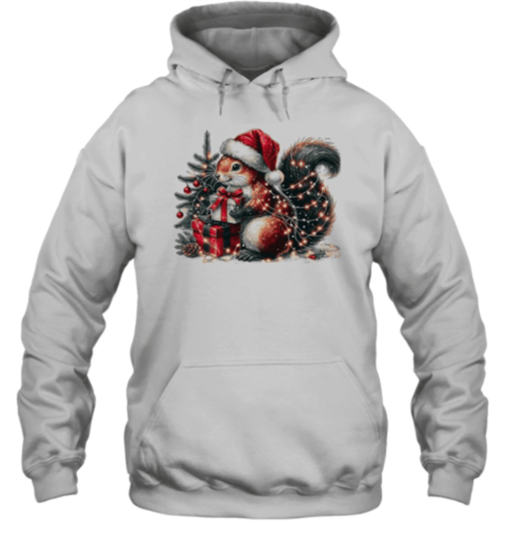 Vintage Christmas Squirrel Wrapped In Lights T-Shirt