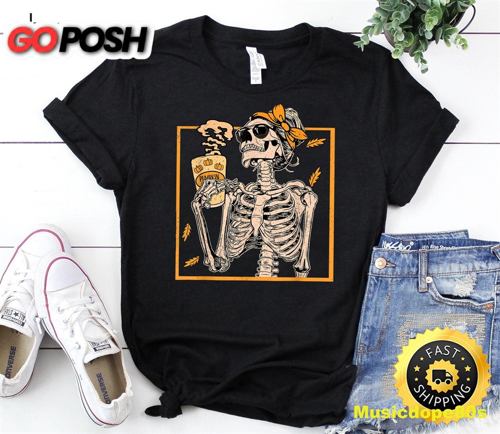 Vintage Halloween Skeleton Pumpkin Spice Latte Syrup Creamer T-Shirt