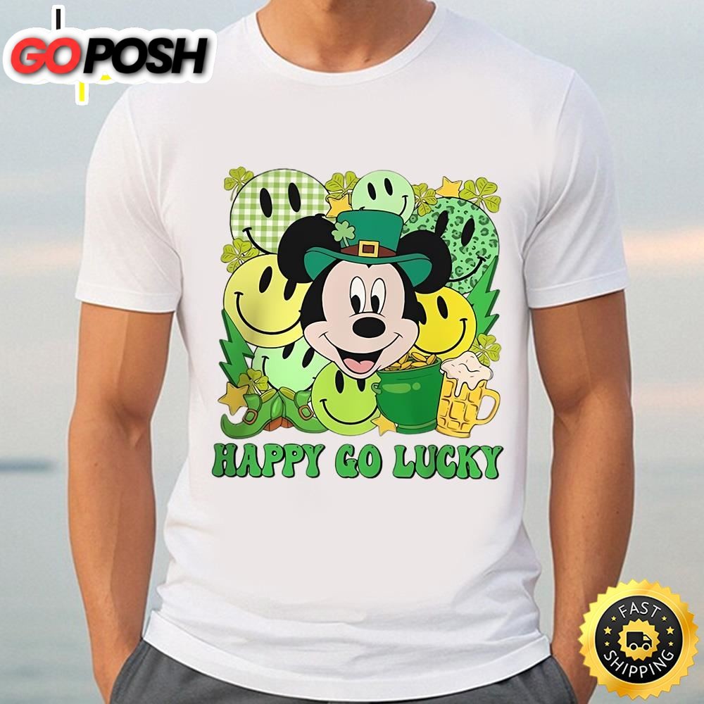 Vintage Mickey Happy Go Lucky Disney St Patricks Day Shirt