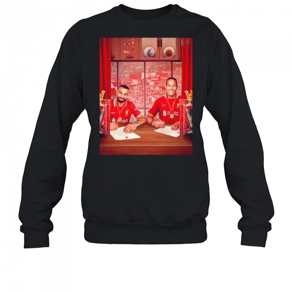 Virgil van Dijk and Mohamed Salah new contracts new medals shirt