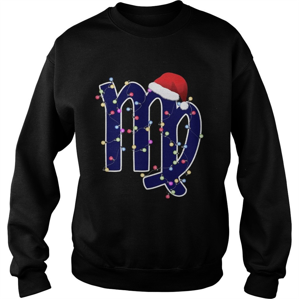 Virgo Zodiac Sign In Christmas Lights And Santas Hat TShirt