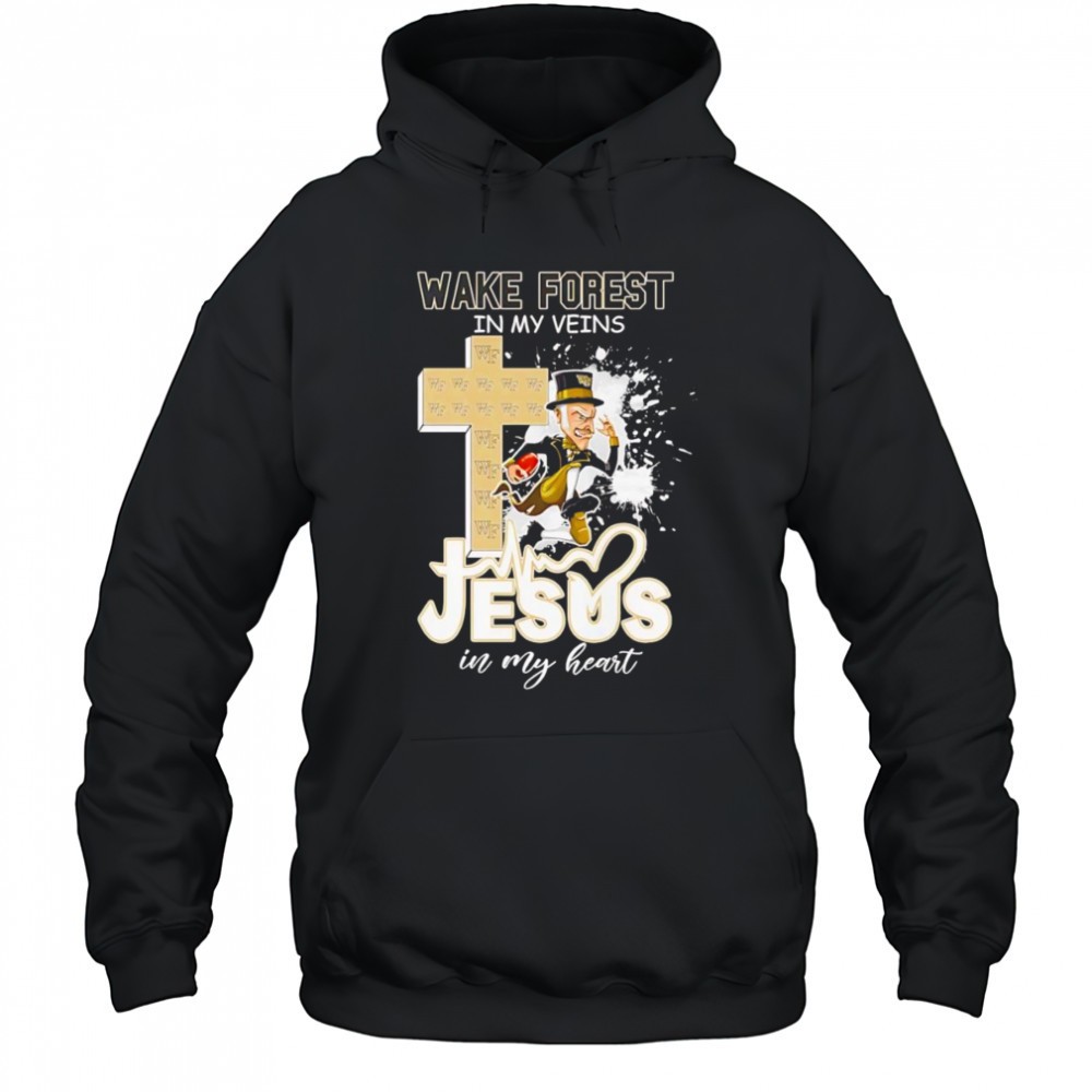 Wake Forest in my veins Jesus in my heart mascot shirt