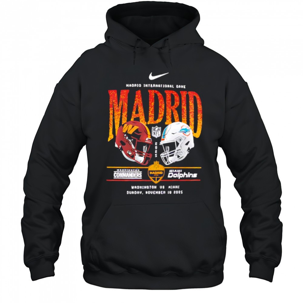 Washington Commanders vs Miami Dolphins Nike International Games Madrid 2025 helmet logo shirt