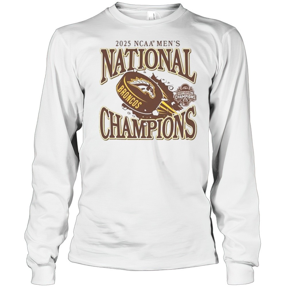 western-michigan-broncos-2025-national-mens-hockey-champions-win-boston-universi-22oupa2i Western Michigan Broncos 2025 National Mens Hockey Champions Win Boston University Terriers Logo T-shirt