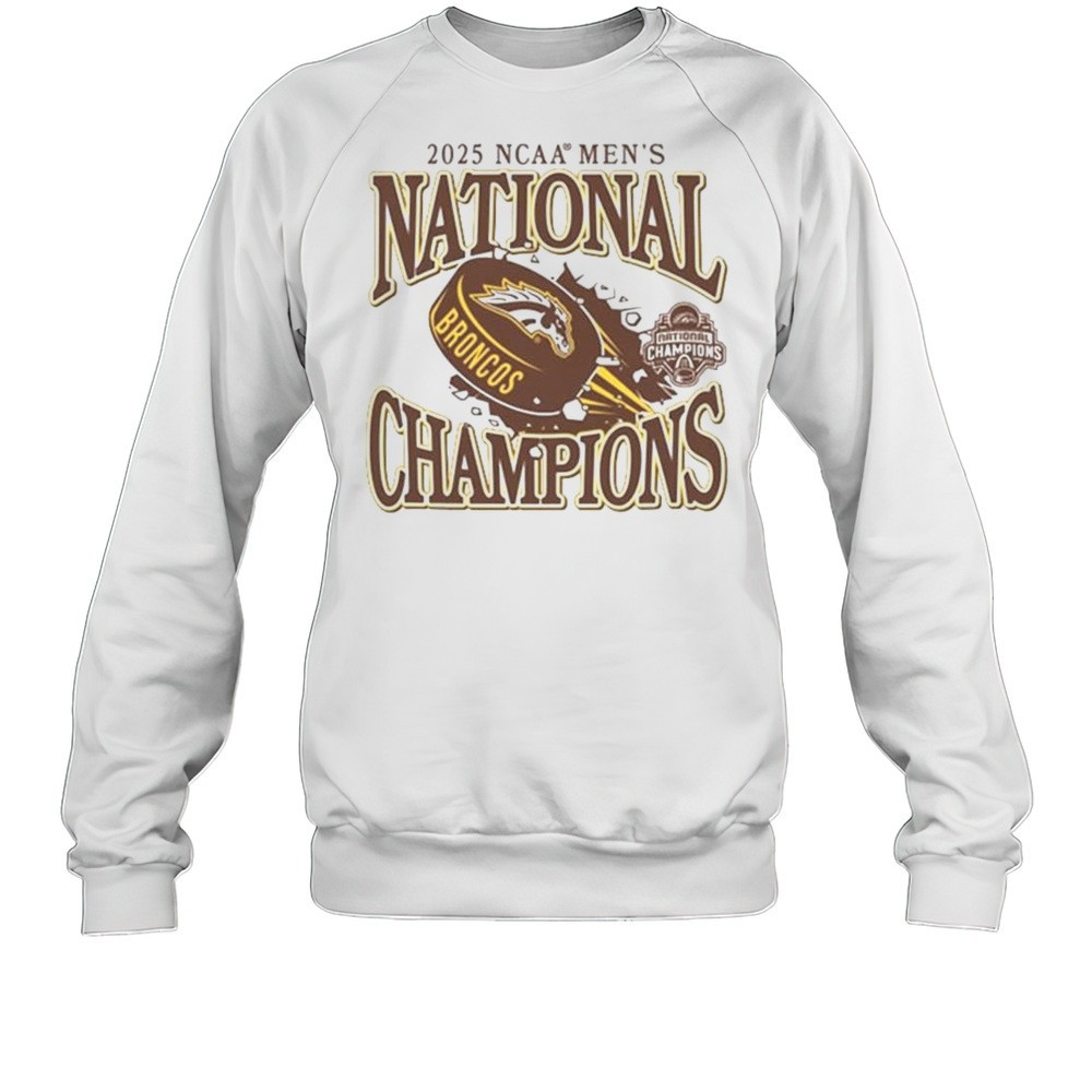 Western Michigan Broncos 2025 National Mens Hockey Champions Win Boston University Terriers Logo T-shirt