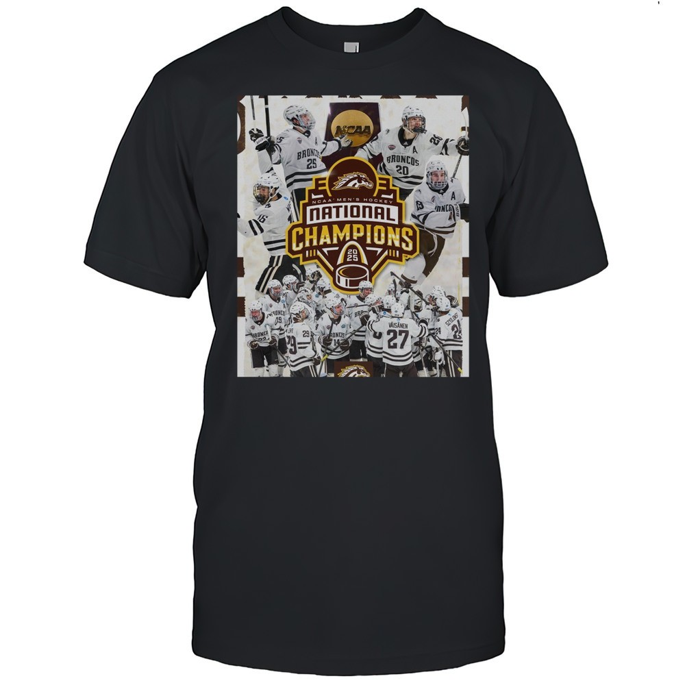 western-michigan-broncos-on-top-of-the-college-hockey-world-ncaa-mens-hockey-nat-my246mnd Western Michigan Broncos On Top Of The College Hockey World NCAA Mens Hockey National Champions 2025 Poster T-shirt
