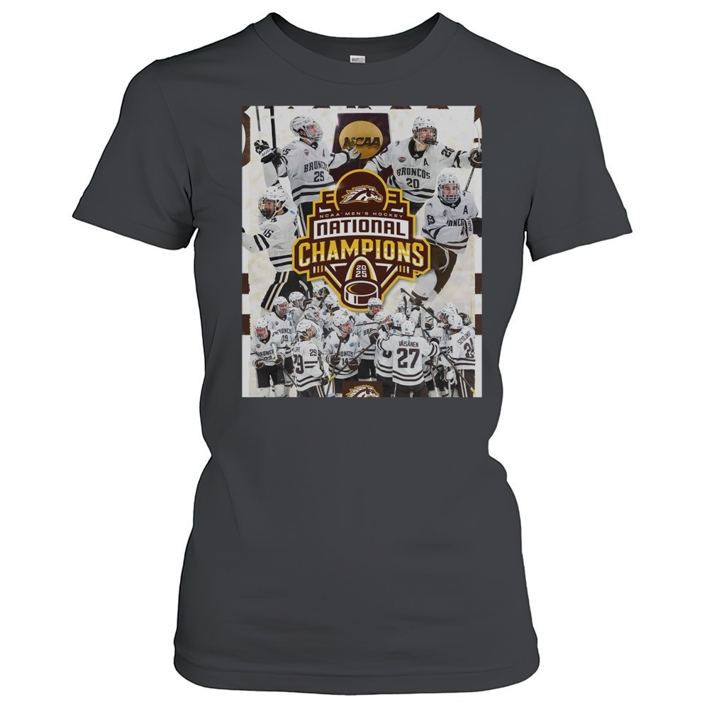western-michigan-broncos-on-top-of-the-college-hockey-world-ncaa-mens-hockey-nat-my246mnd Western Michigan Broncos On Top Of The College Hockey World NCAA Mens Hockey National Champions 2025 Poster T-shirt
