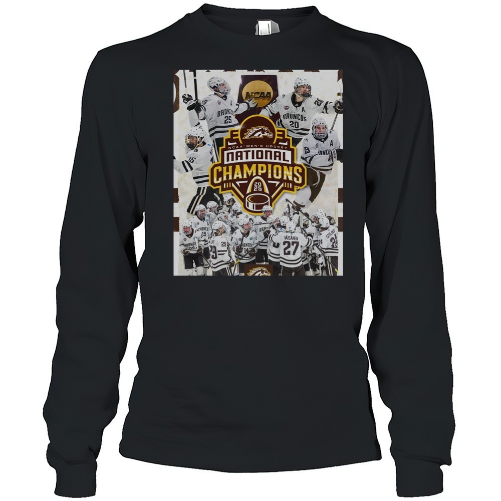western-michigan-broncos-on-top-of-the-college-hockey-world-ncaa-mens-hockey-nat-my246mnd Western Michigan Broncos On Top Of The College Hockey World NCAA Mens Hockey National Champions 2025 Poster T-shirt