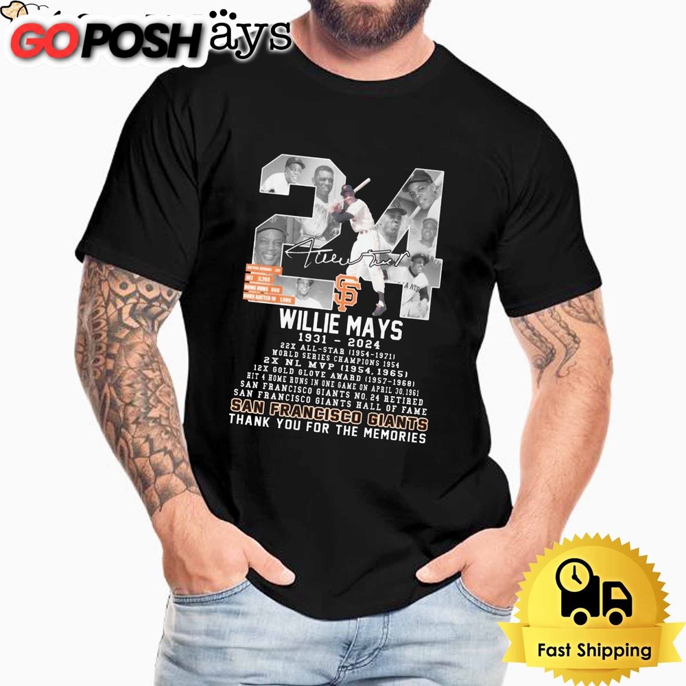 Willie Mays San Francisco Giants Thank You For The Memories T Shirt