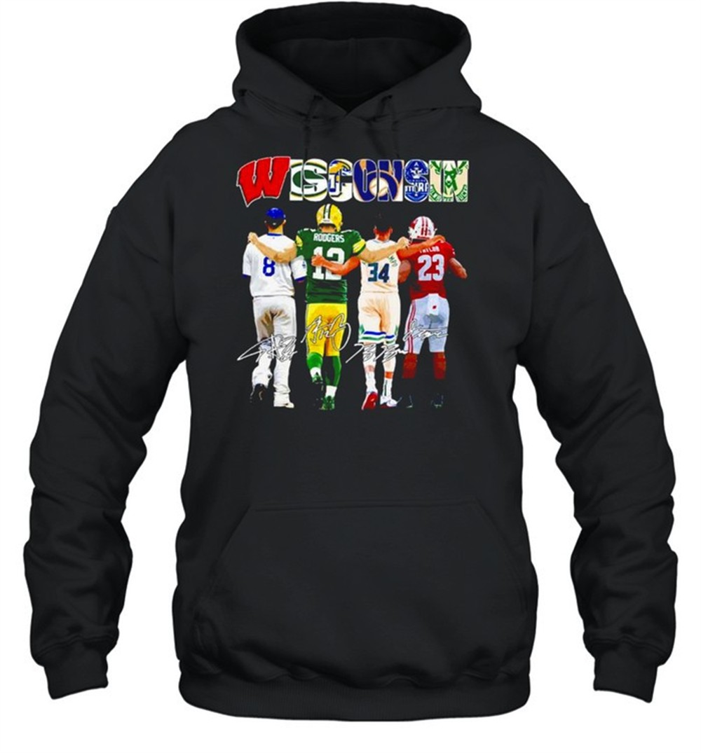 Wisconsin rodgers giannis and taylor and antetokounmpo and ryan braun signatures shirt