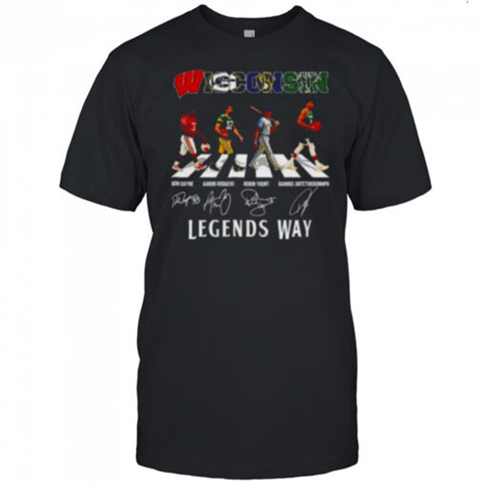 wisconsin-ron-dayne-aaron-rodgers-robin-yount-giannis-antetokounmpo-legends-way-fr0sgizw Wisconsin Ron Dayne Aaron Rodgers Robin Yount Giannis Antetokounmpo legends way abbey road signatures shirt