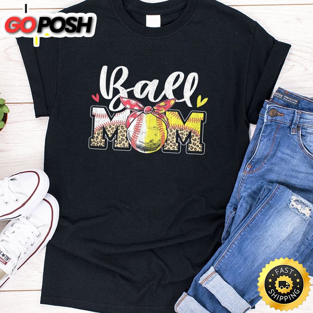 Womens Ball Mom Baseball Softball Mom Mama Women Mothers Day T-Shirt