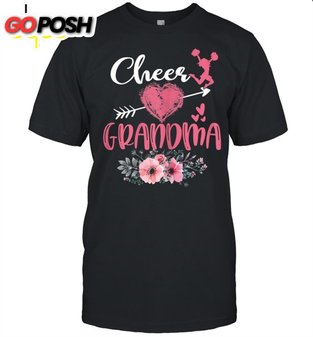 Womens Cheer Grandma Floral Cheerleader Heart Mothers Day Shirt